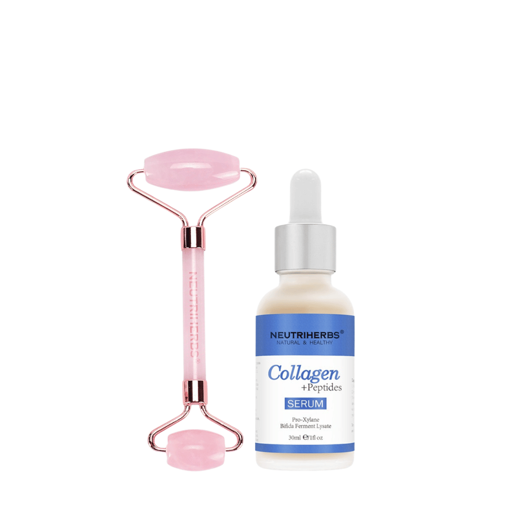 Face Massage Roller Firming Kit s ruženínovým valčekom a Collagen + Peptides Serum