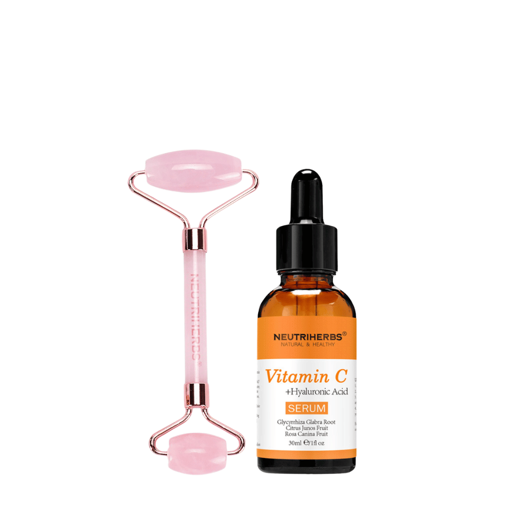 Face Massage Roller Glow Kit s ruženínovým valčekom a Vitamin C Serum