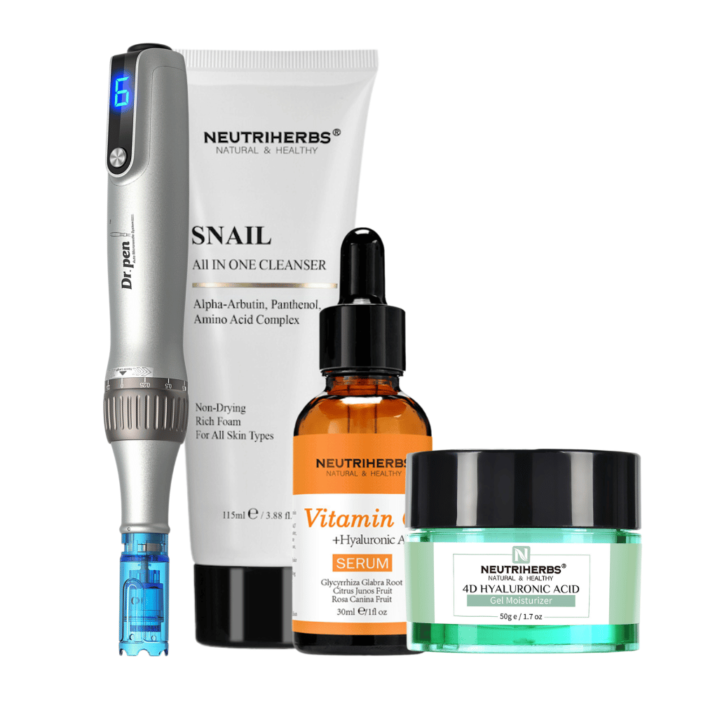 Glow & Brightening Kit s Dr. Pen M8S, Neutriherbs Snail Cleanser, Vitamin C Serum a 4D Hyaluronic Acid Gel Moisturizer.