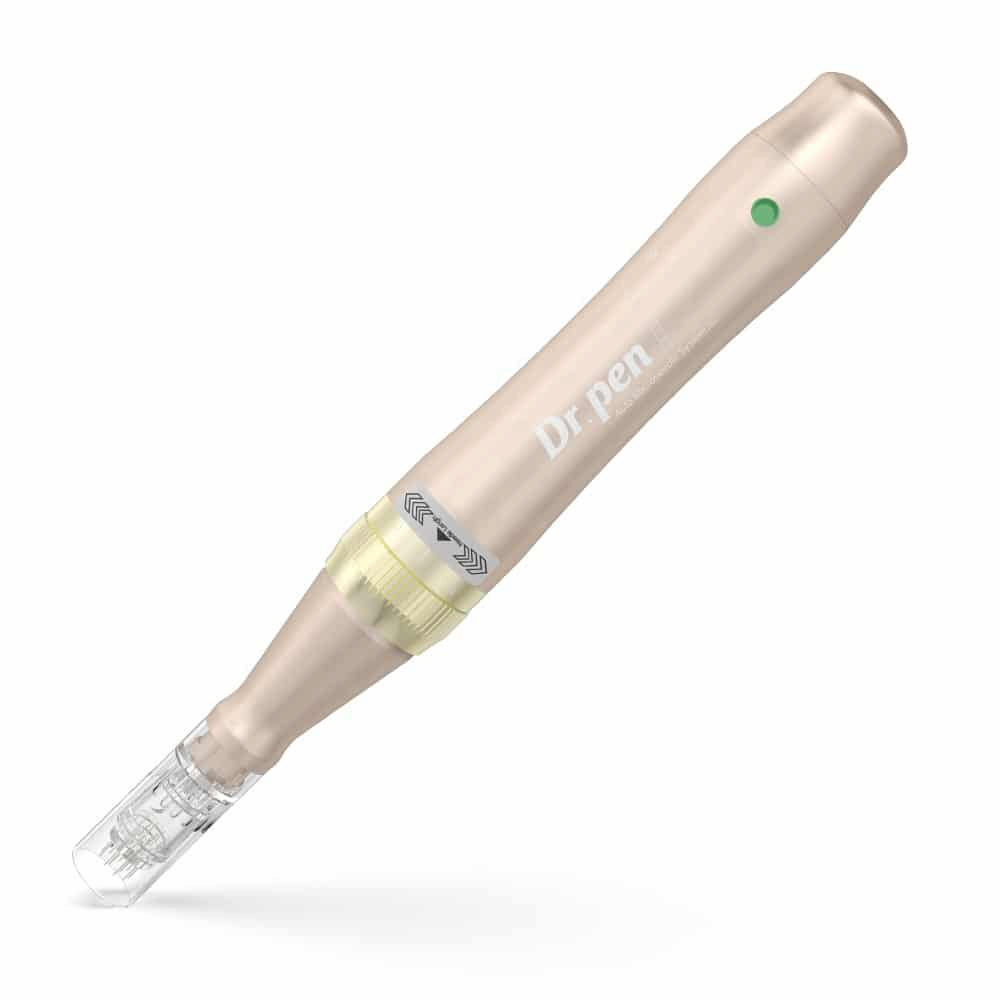 Dr. Pen M5 mikroihličkovacie pero v ružovozlatej farbe s namontovanou ihlovou kazetou, profesionálne microneedling-pero na omladenie pleti.