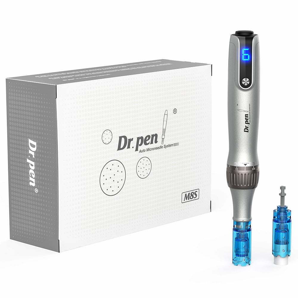 Dr. Pen M8S microneedling-pero s LED displejom, vymeniteľnými ihlovými kazetami a kompletným balením – profesionálna sada pre pokročilé ošetrenie pleti.