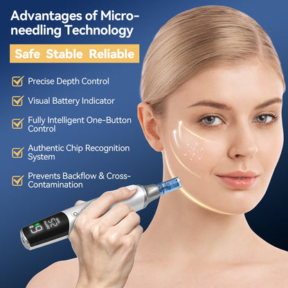 Dr. Pen M9 dermapen s pokročilou microneedling-technológiou, nastaviteľnou hĺbkou ihly a anti-backflow ihlovou kazetou pre bezpečné ošetrenie pleti.