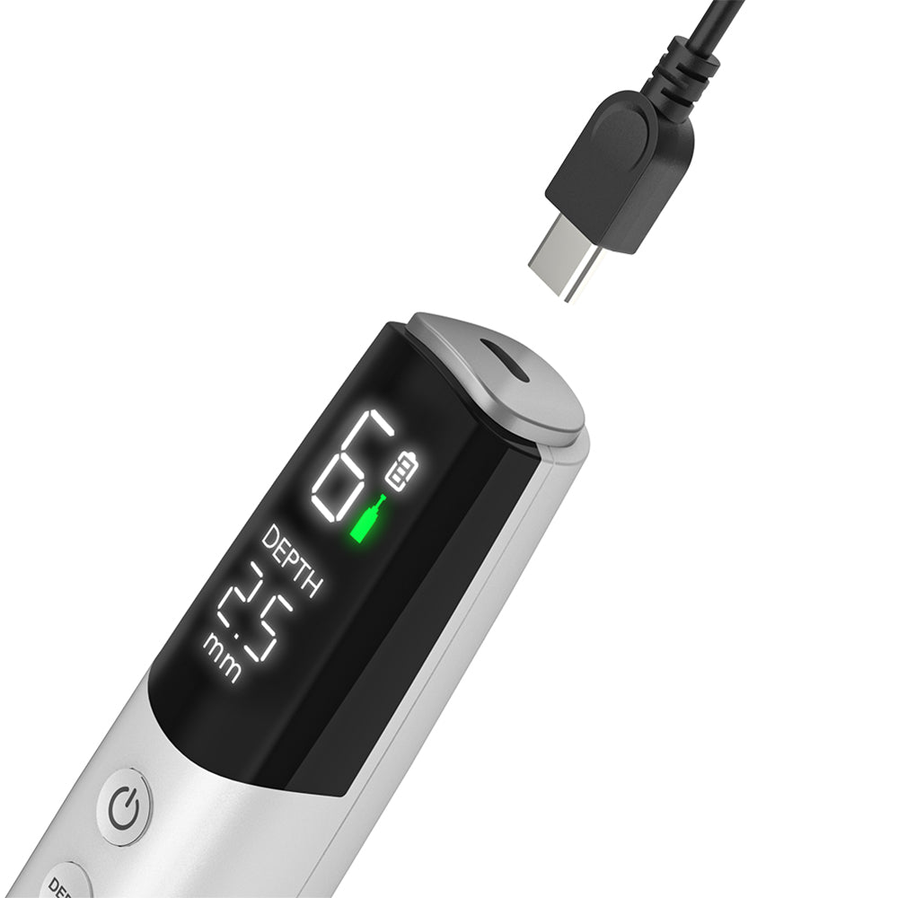 Dr. Pen M9 s nabíjaním USB-C, digitálnym displejom a nastaviteľnou hĺbkou ihly pre bezdrôtový microneedling.