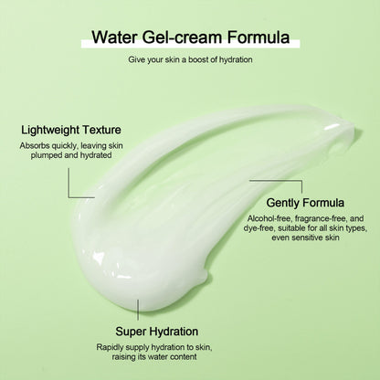 Ilustrácia ľahkej gélovej textúry Neutriherbs 4D Hyaluronic Acid Gel Moisturizer. Tento gélový krém na vodnej báze sa rýchlo vstrebáva, poskytuje intenzívnu hydratáciu a zanecháva pokožku jemnú, plnú a sviežu. Zloženie je šetrné a vhodné pre všetky typy pleti, aj citlivú pleť.