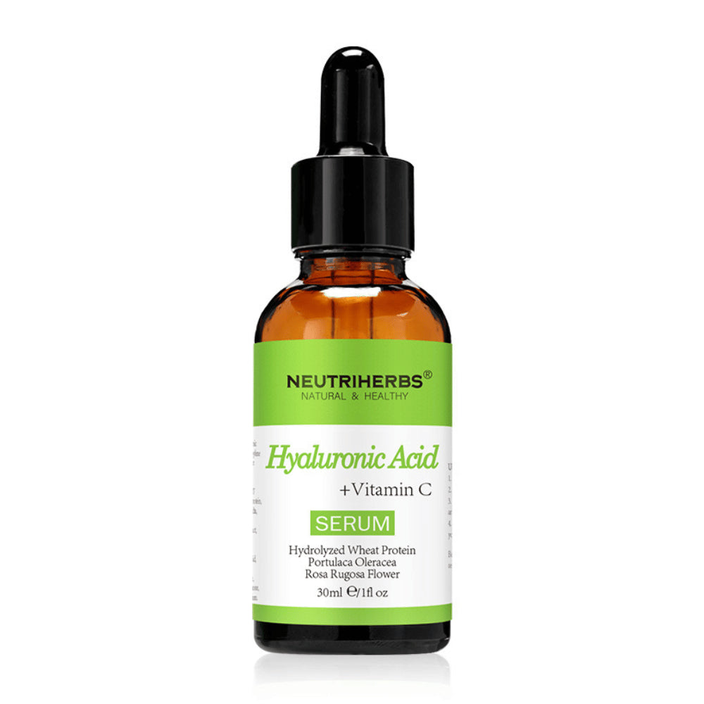 Neutriherbs Hyaluronic Acid + Vitamin C Serum 30 ml s kyselinou hyalurónovou a vitamínom C. Hydratačné pleťové sérum, ktoré dodáva jas, zjednocuje tón pleti a pomáha redukovať jemné linky pre jemnú a sviežu pokožku.